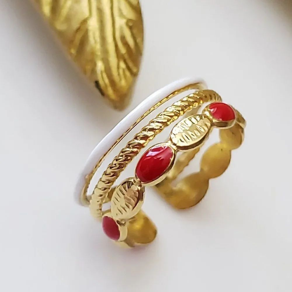 Red White Gold Cuff Ring - Picture 2 of 10
